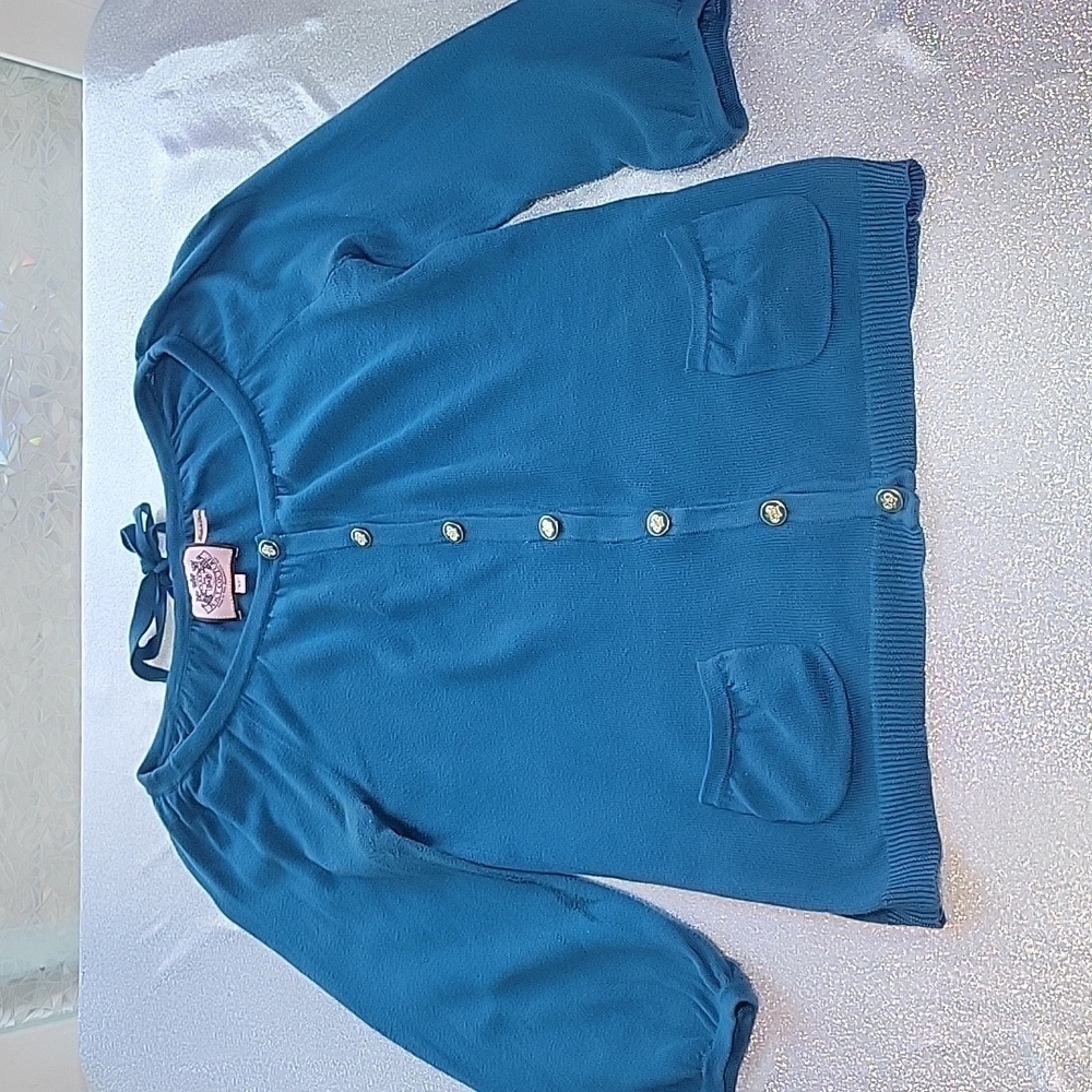 Y2k Vintage Juicy Couture Blue Cotton Button Up Cardigan Sweater SZ:M - Picture 5 of 11